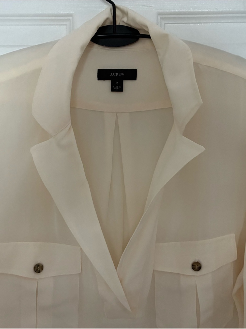 J. Crew Ivory Sheer Collared Button-Front Silk Blouse